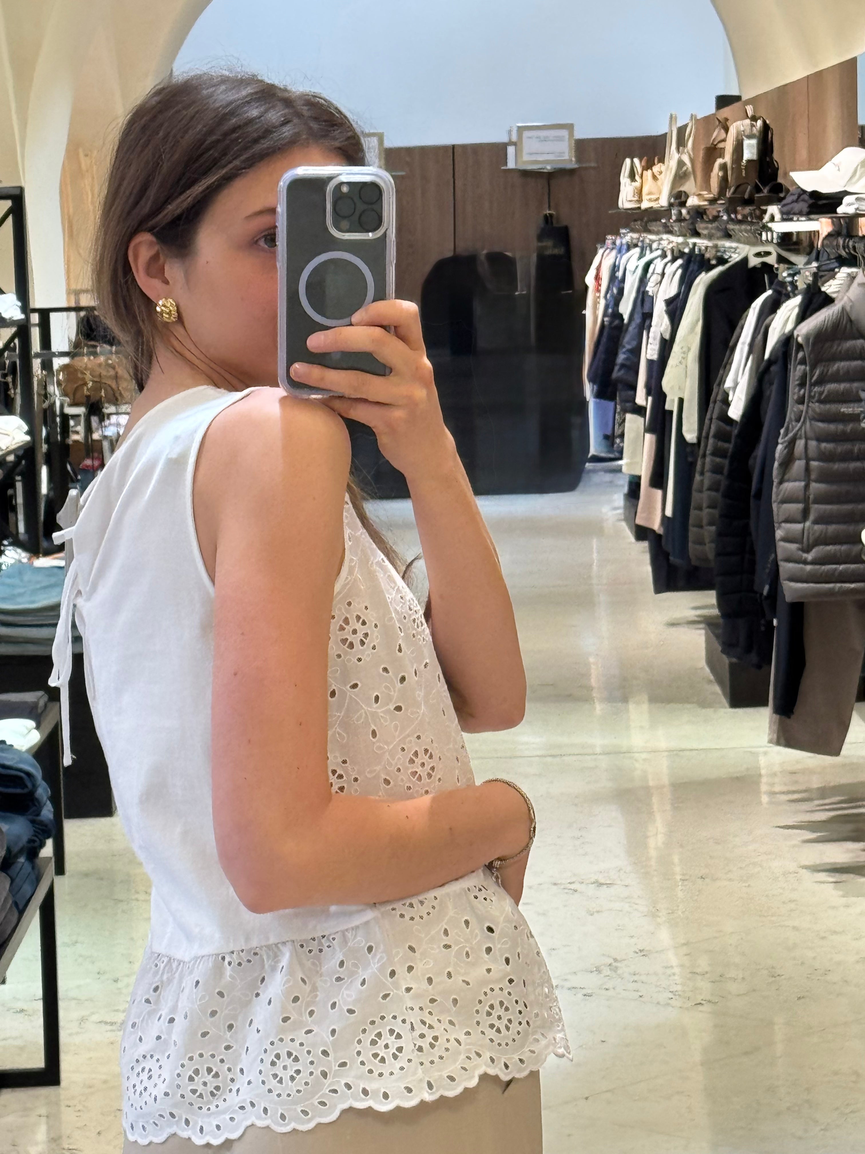 Bluse "pizzo sangallo" ohne Arm aus 100% Baumwolle
