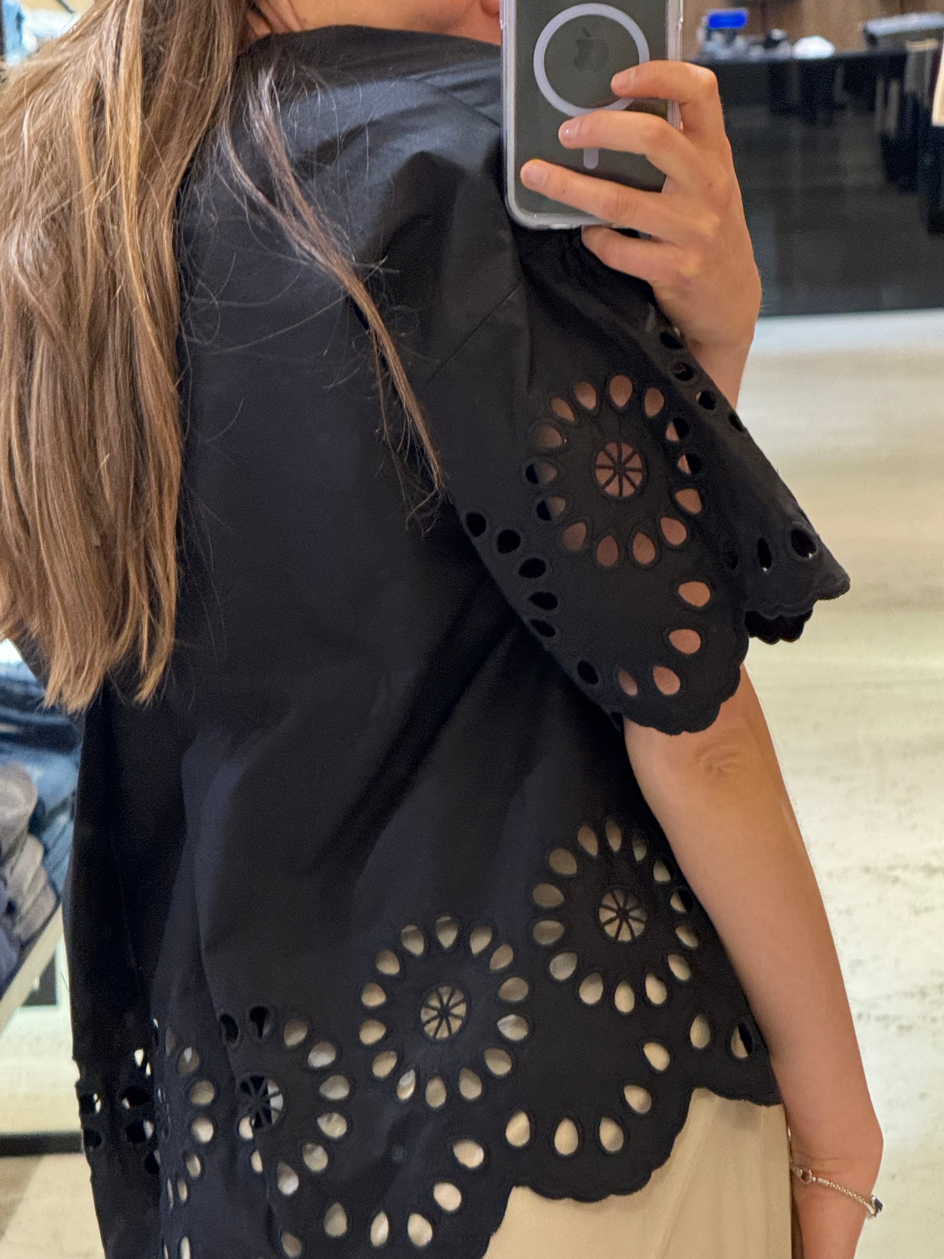 luftige Bluse mit Kurzarm "pizzo sangallo" 100% Baumwolle