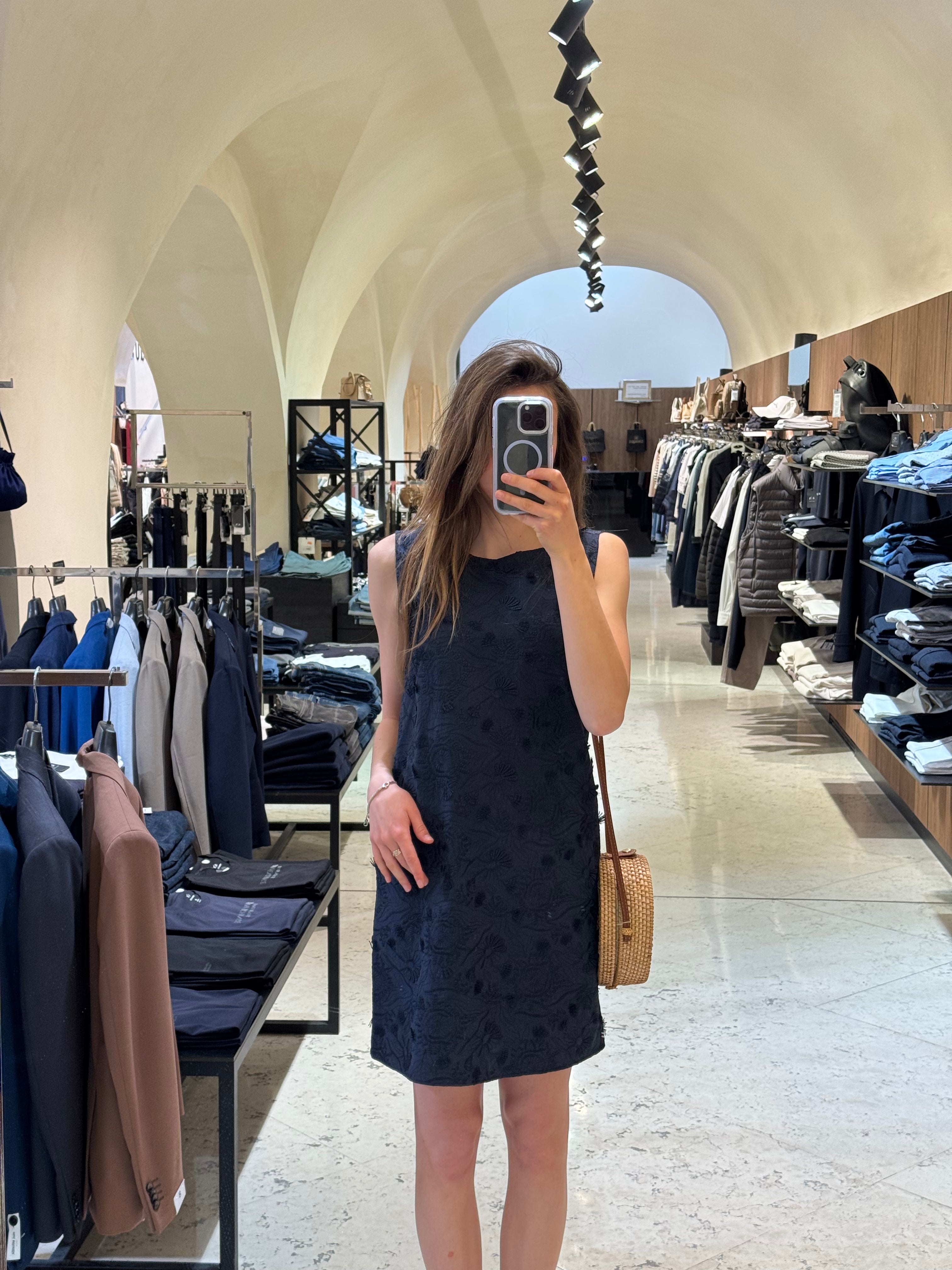 elegantes Damenkleid ohne Ärmel mit aufgenähtem Muster – 100 % Baumwolle